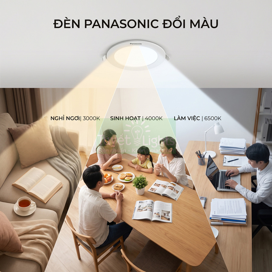 Đèn trần Panasonic đổi màu chiếu sáng cho góc nghỉ ngơi, sinh hoạt gia đình và bàn làm việc