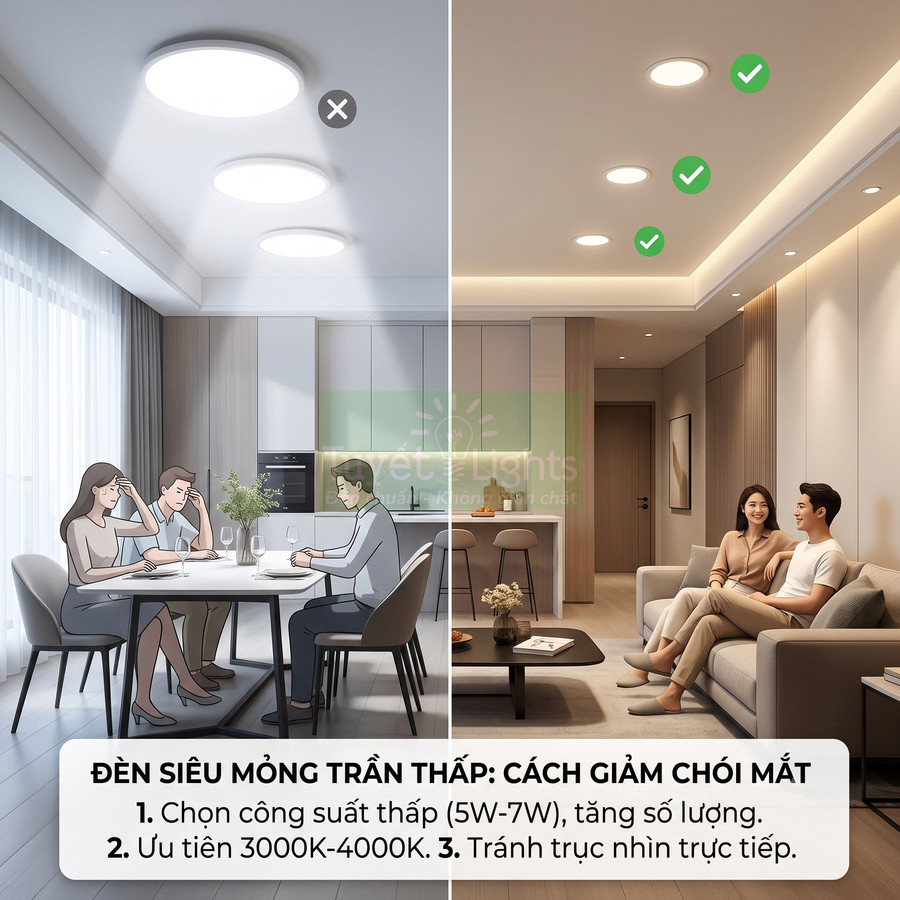 Đèn LED siêu mỏng trần thạch cao chống chói cho phòng khách và phòng ăn hiện đại