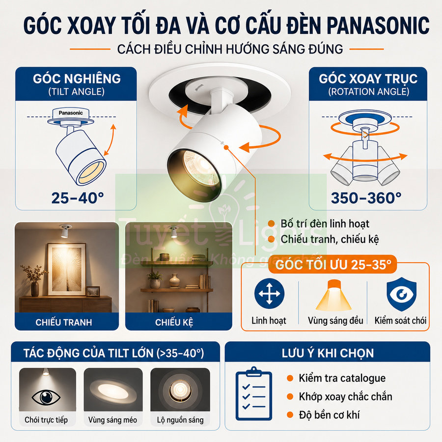 Đèn rọi âm trần Panasonic xoay góc linh hoạt chiếu tranh và kệ trang trí trong phòng hiện đại