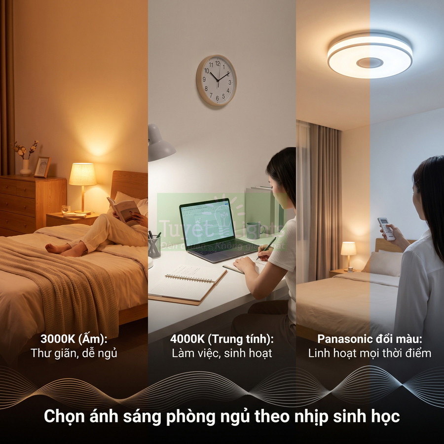 Đèn ngủ Panasonic đổi màu 3000K 4000K cho phòng ngủ, phù hợp thư giãn làm việc và sinh hoạt
