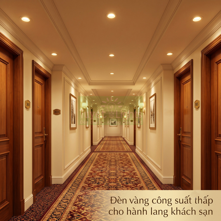 Đèn led âm trần ánh sáng vàng công suất thấp chiếu sáng hành lang khách sạn cao cấp