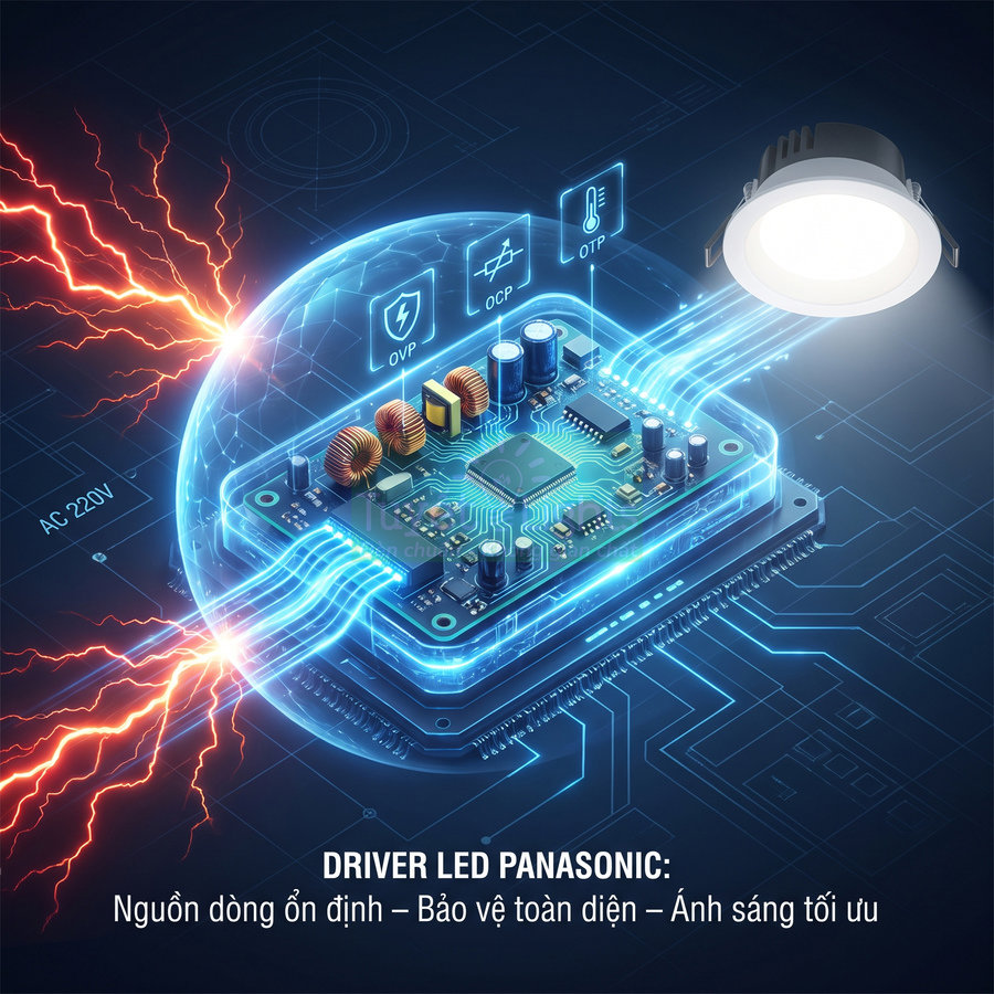 Driver LED Panasonic bảo vệ mạch điện, cung cấp nguồn ổn định cho đèn LED âm trần ánh sáng trắng
