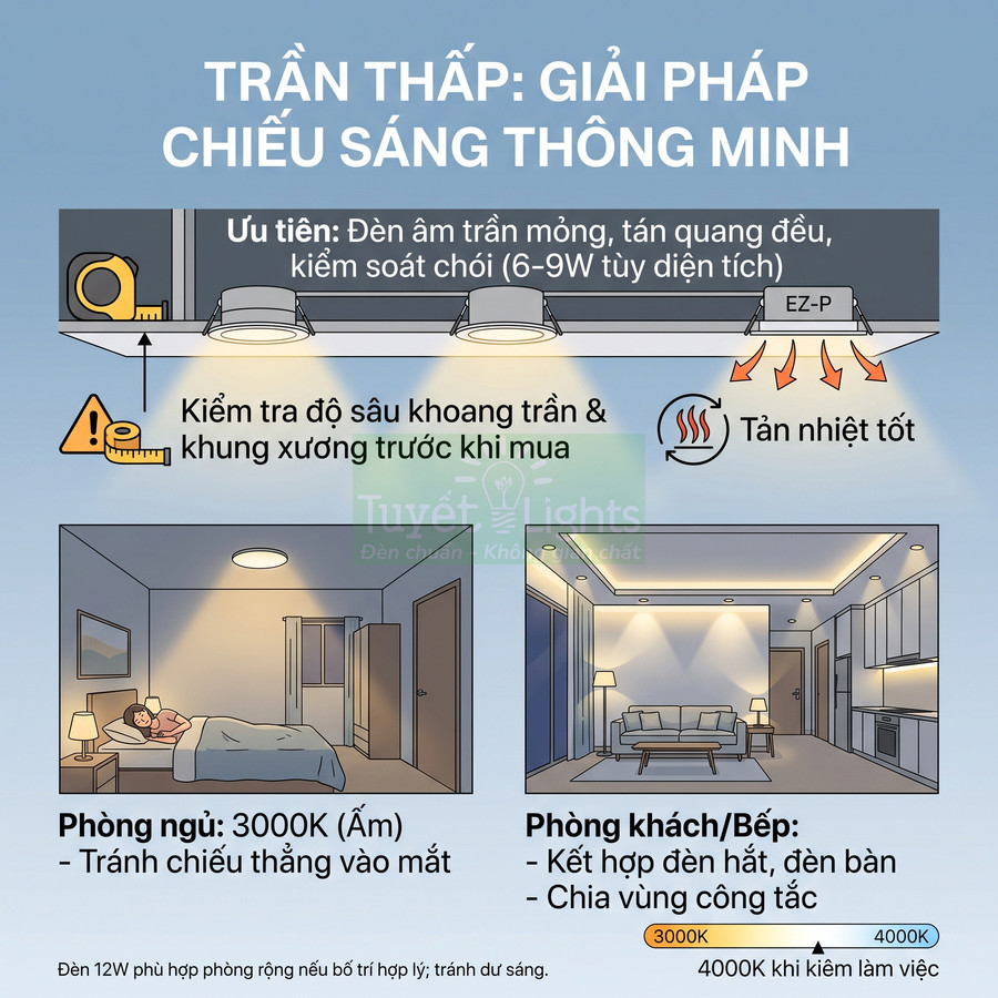 Trần thấp nên chọn đèn âm trần Panasonic loại nào?