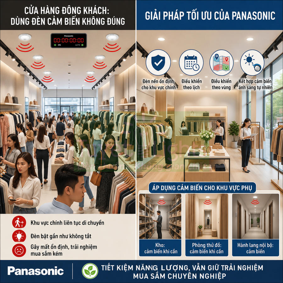 Giải pháp đèn cảm biến Panasonic tối ưu chiếu sáng cửa hàng thời trang, tiết kiệm năng lượng và nâng cao trải nghiệm mua sắm