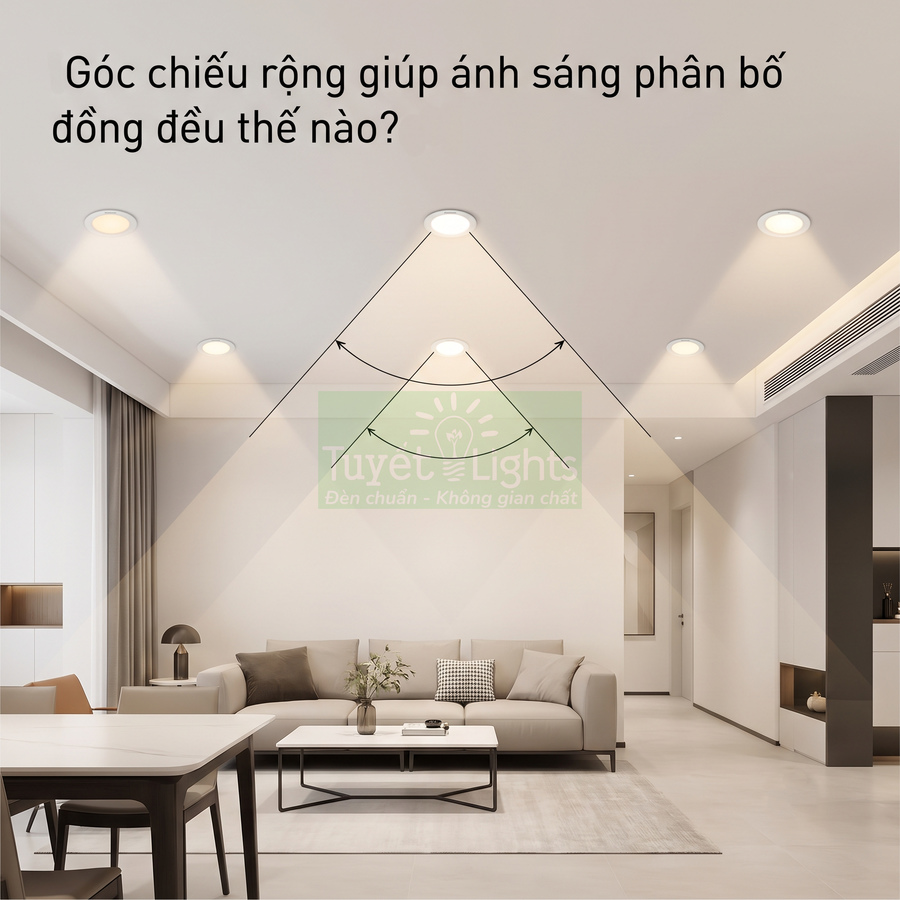 Đèn âm trần Tuyết Lights góc chiếu rộng chiếu sáng đều phòng khách hiện đại