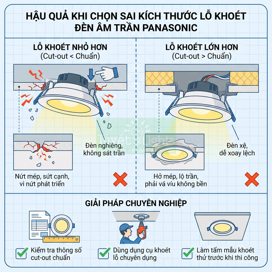 Hướng dẫn chọn đúng kích thước lỗ khoét cho đèn âm trần Panasonic và giải pháp lắp đặt chuyên nghiệp