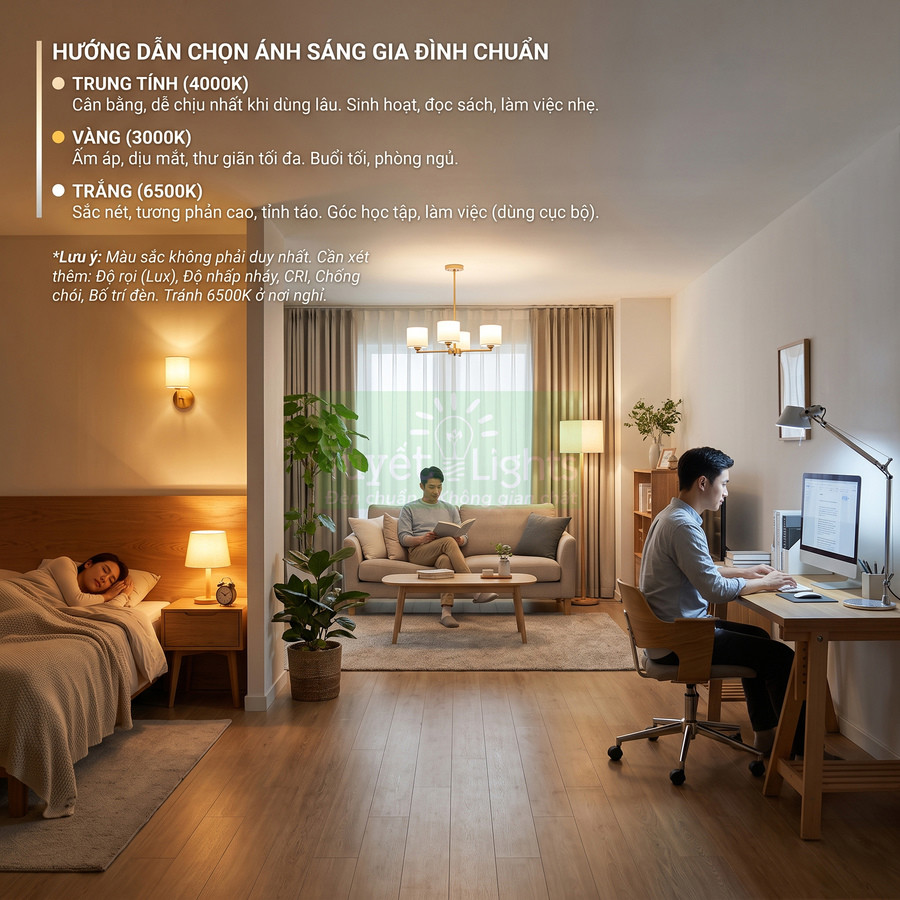 Đèn âm trần Panasonic màu nào tốt cho mắt?