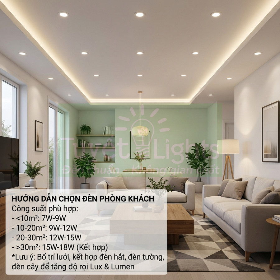 Đèn âm trần Panasonic bao nhiêu W là đủ sáng cho phòng khách?