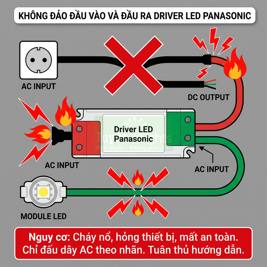 Hướng dẫn đấu nối đúng đầu vào AC và đầu ra DC cho driver LED Panasonic tránh cháy nổ hỏng thiết bị