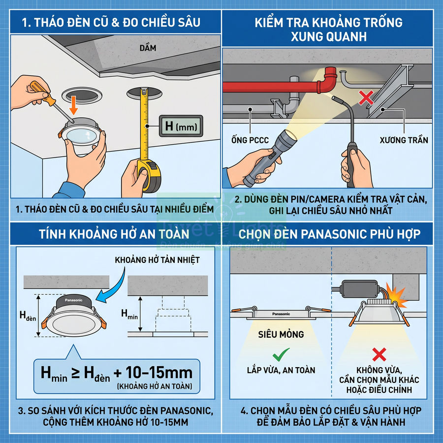 Hướng dẫn chọn và lắp đặt đèn âm trần Panasonic siêu mỏng an toàn cho trần nhà