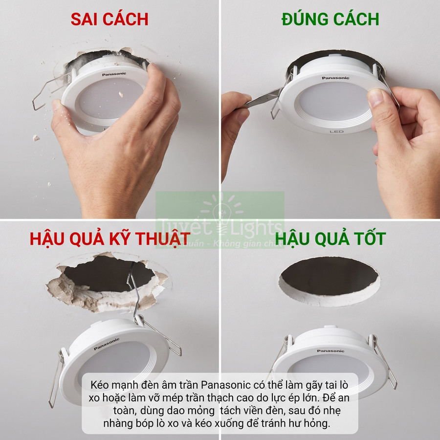 Hướng dẫn tháo lắp đèn âm trần Panasonic đúng cách để tránh làm vỡ trần thạch cao