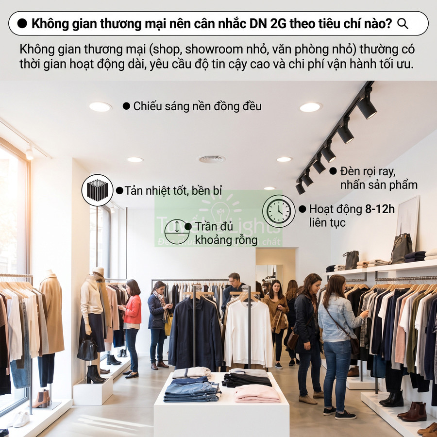 Hệ thống đèn LED chiếu sáng trần và đèn rọi ray cho cửa hàng quần áo thời trang hiện đại
