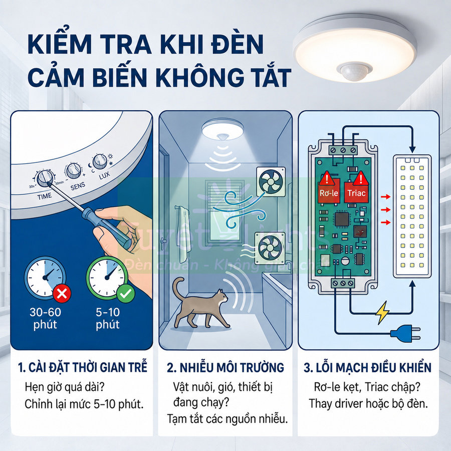 Hướng dẫn kiểm tra và khắc phục lỗi đèn cảm biến không tắt với các nguyên nhân và cách xử lý chi tiết