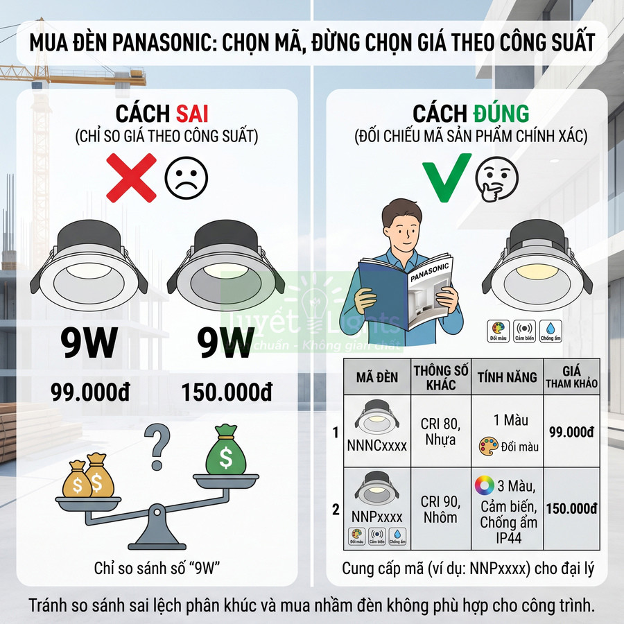 Hướng dẫn chọn mua đèn âm trần Panasonic 9W đúng mã thay vì chỉ so sánh giá theo công suất