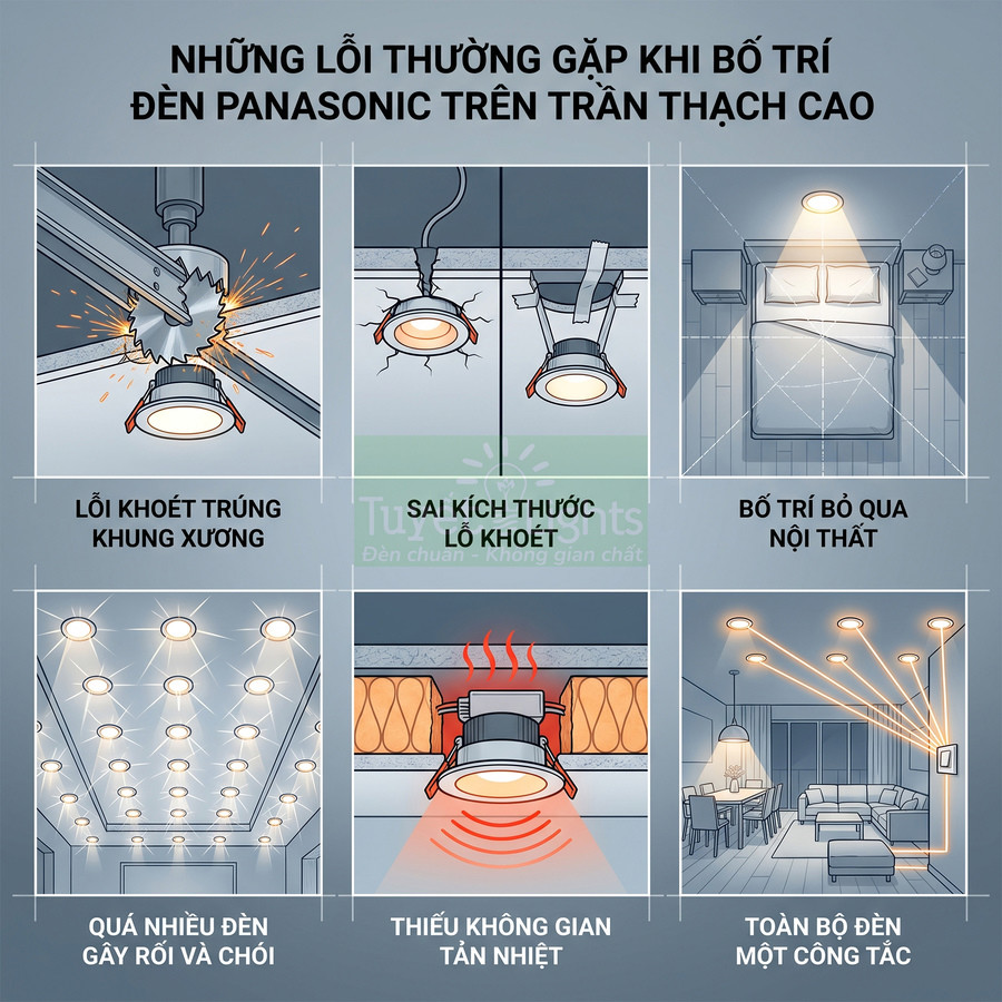 Các lỗi thường gặp khi lắp đèn âm trần Panasonic trên trần thạch cao trong nhà