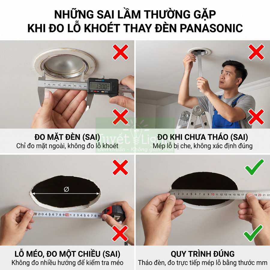 Hướng dẫn đo đúng lỗ khoét trần để lắp đèn âm trần Panasonic bằng thước đo milimet