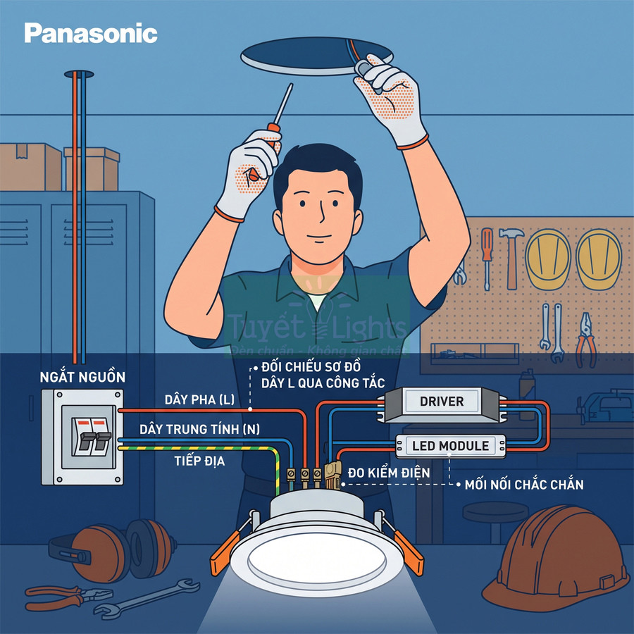 Cách đấu dây đèn âm trần Panasonic an toàn