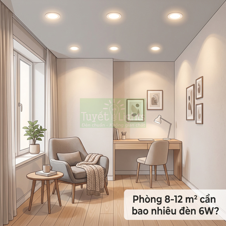 Phòng làm việc nhỏ dùng nhiều đèn led âm trần 6W thương hiệu Tuyết Lights chiếu sáng đồng đều