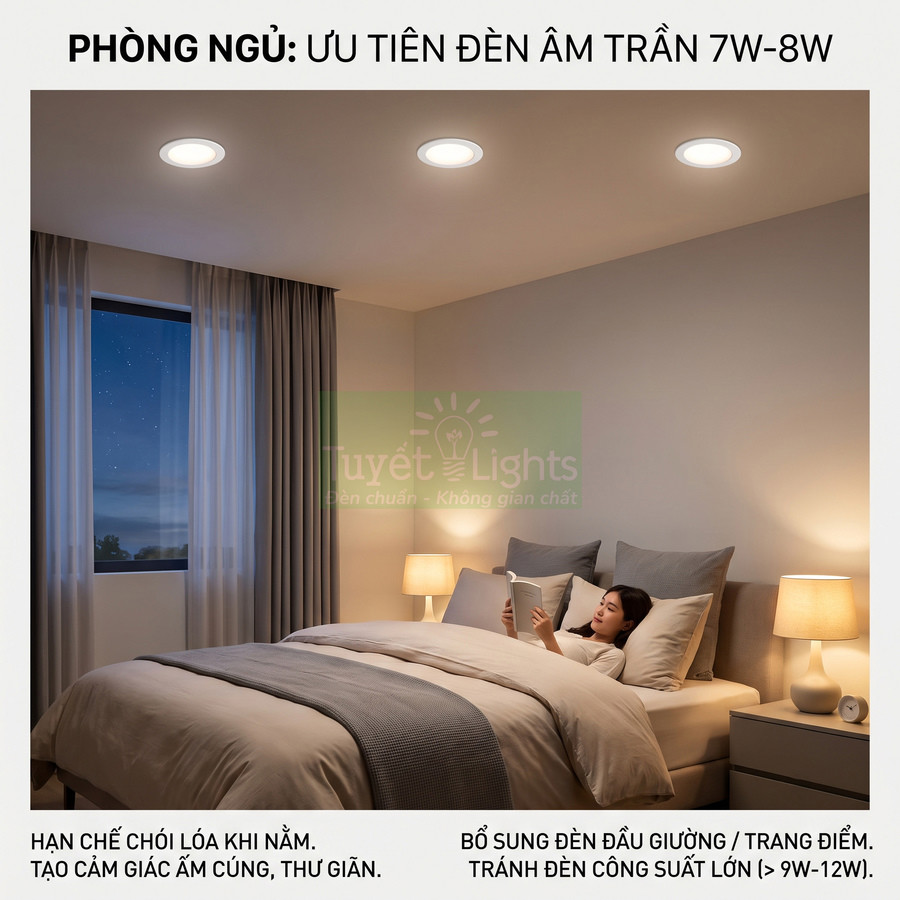 Đèn âm trần 7W 8W Tuyết Lights cho phòng ngủ, ánh sáng dịu kết hợp đèn ngủ đầu giường