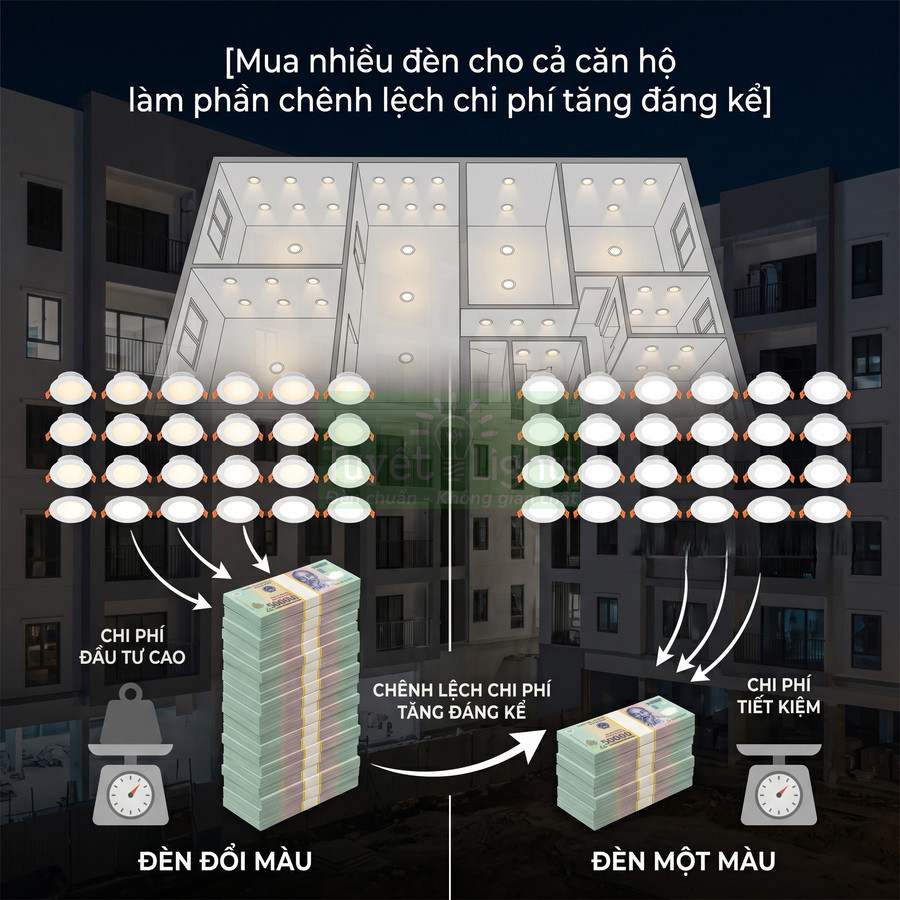 So sánh chi phí lắp đặt đèn led âm trần đổi màu và đèn led âm trần một màu cho căn hộ