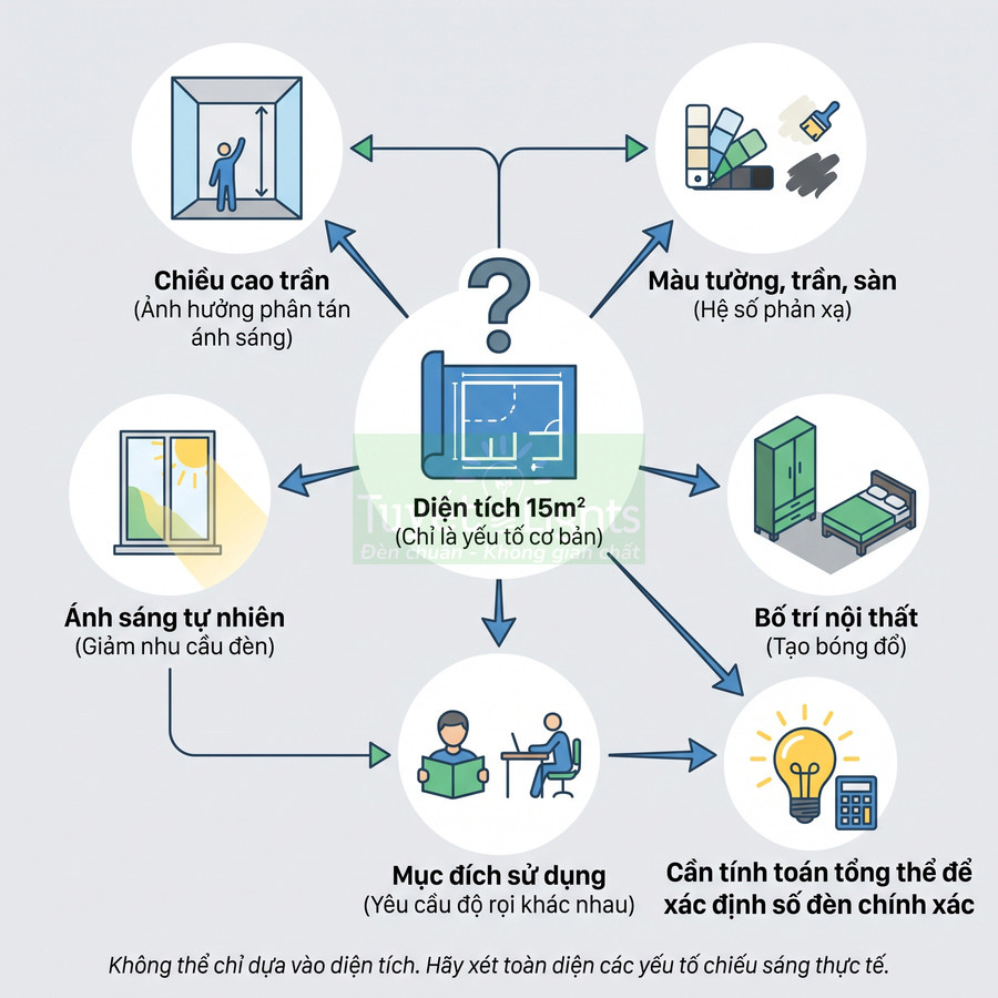 Các yếu tố ảnh hưởng đến số lượng đèn chiếu sáng trong phòng diện tích 15m2