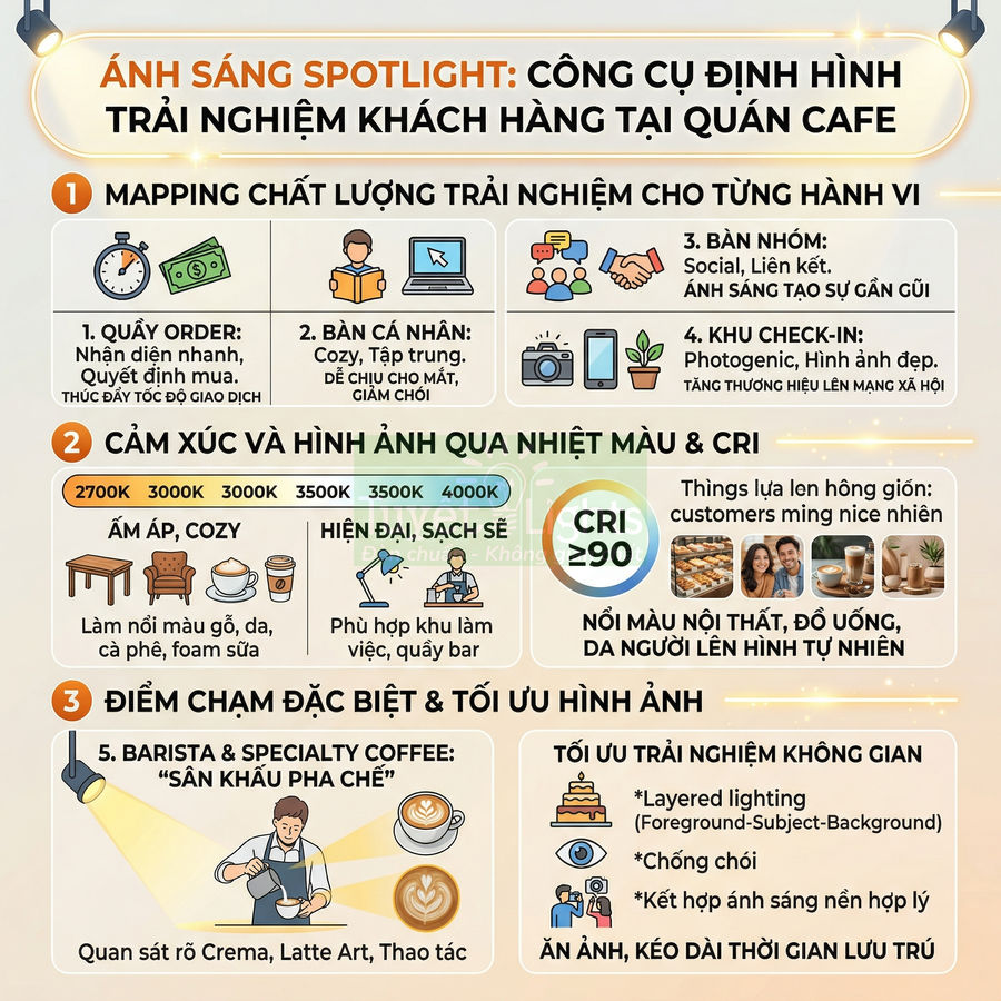 Đèn spotlight cho quán cafe: cách chọn để tăng trải nghiệm