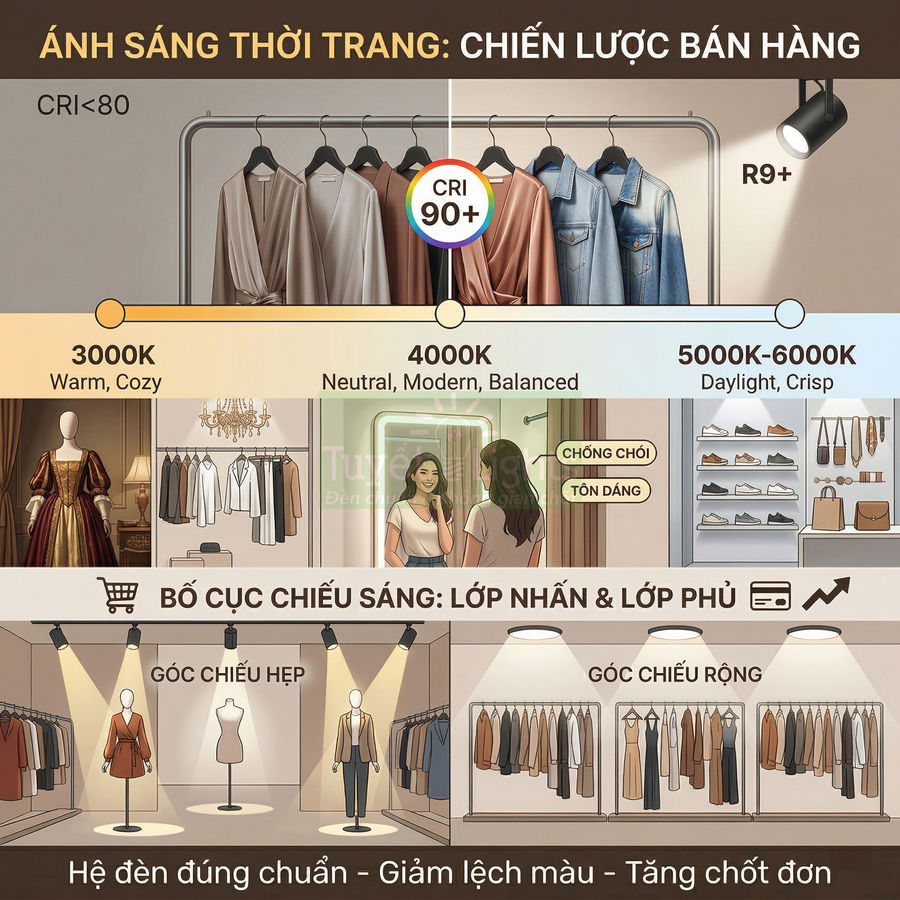 Đèn spotlight cho cửa hàng thời trang cần lưu ý gì?
