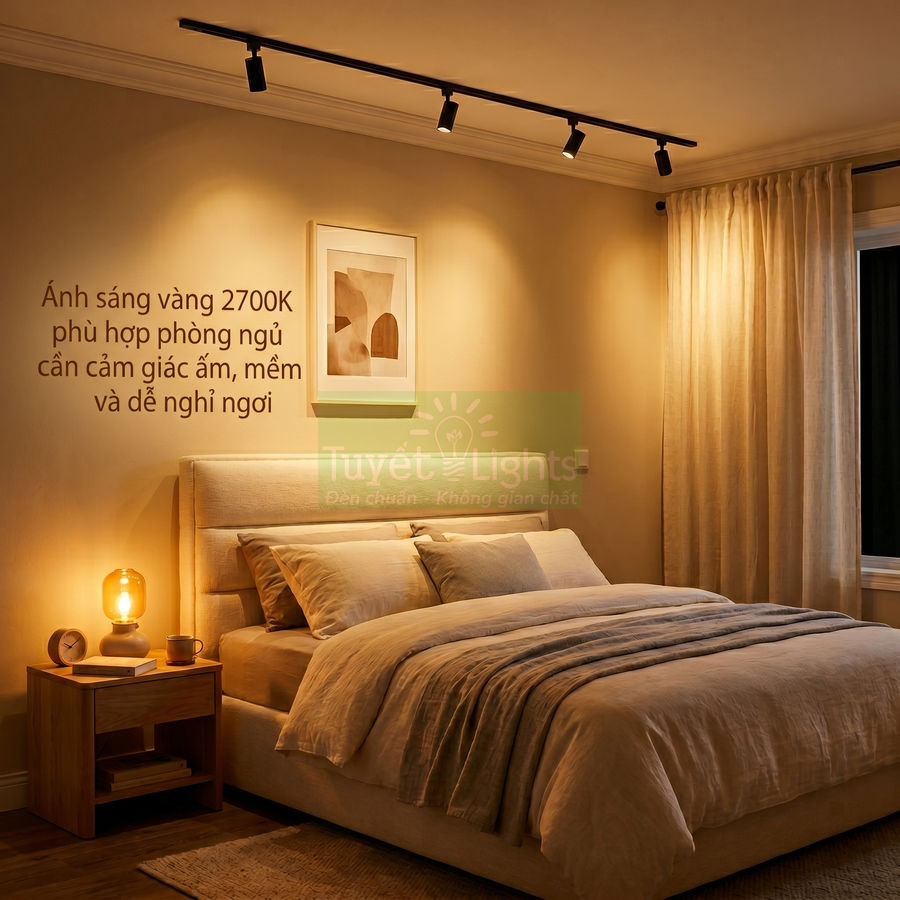 Đèn rọi ray Tuyết Lights ánh sáng vàng 2700K chiếu phòng ngủ tạo không gian ấm áp dễ chịu