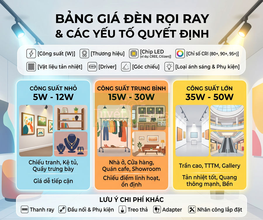 Giá đèn rọi ray là bao nhiêu? Bảng giá tham khảo mới nhất