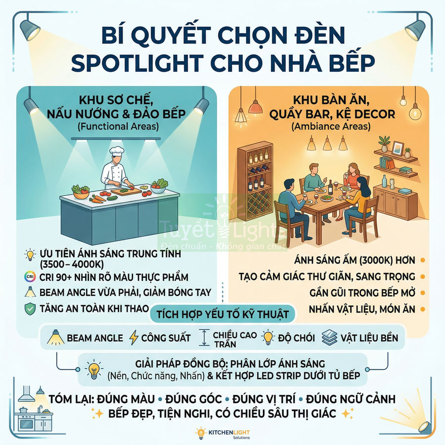 Đèn spotlight cho nhà bếp: nên chọn ánh sáng gì