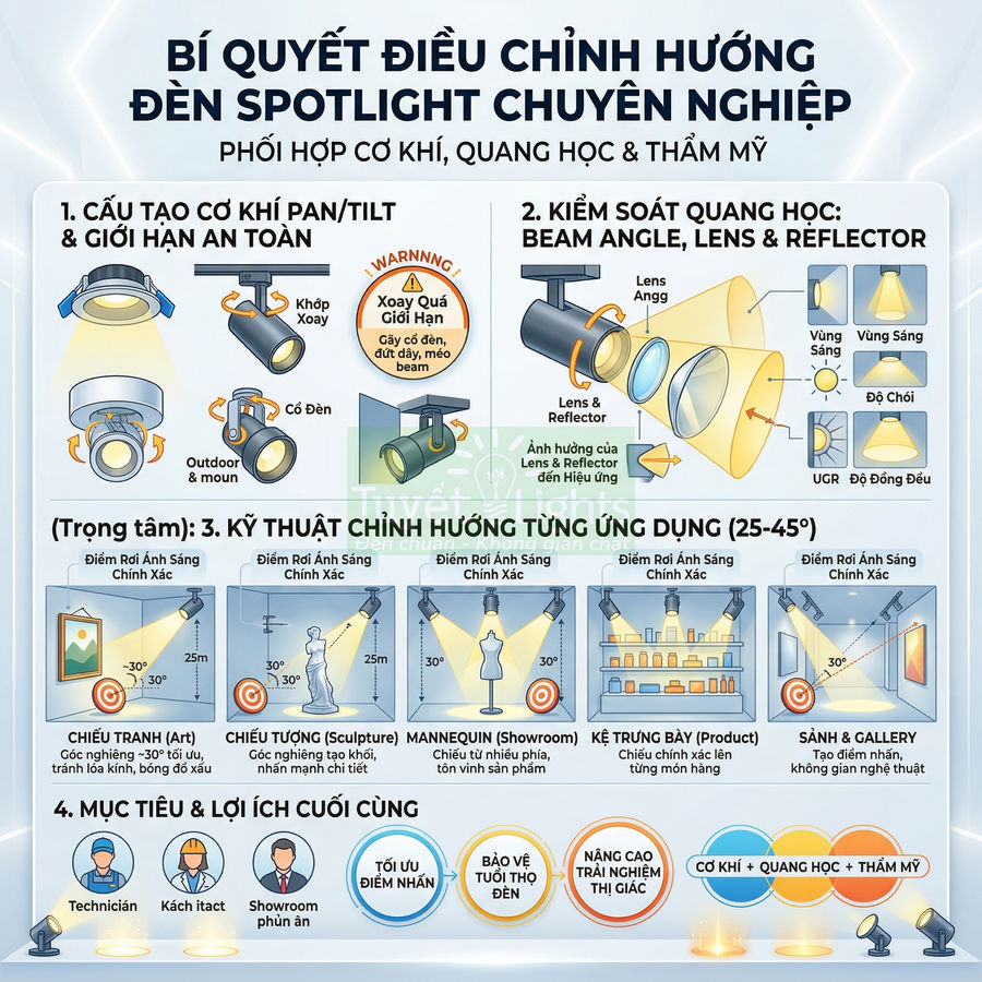 Cách điều chỉnh hướng chiếu của đèn spotlight