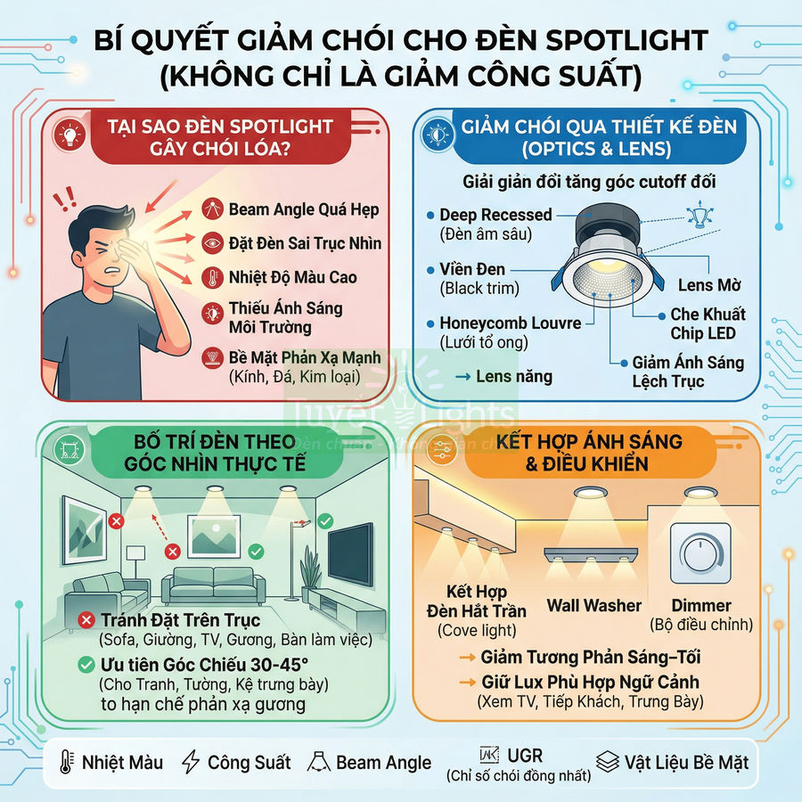 Cách giảm chói cho đèn spotlight