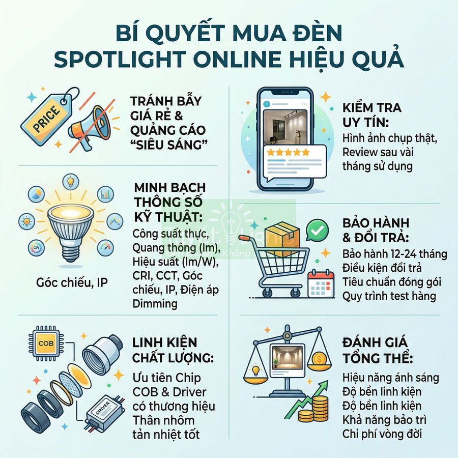 Mua đèn spotlight online cần lưu ý gì để tránh hàng kém chất lượng
