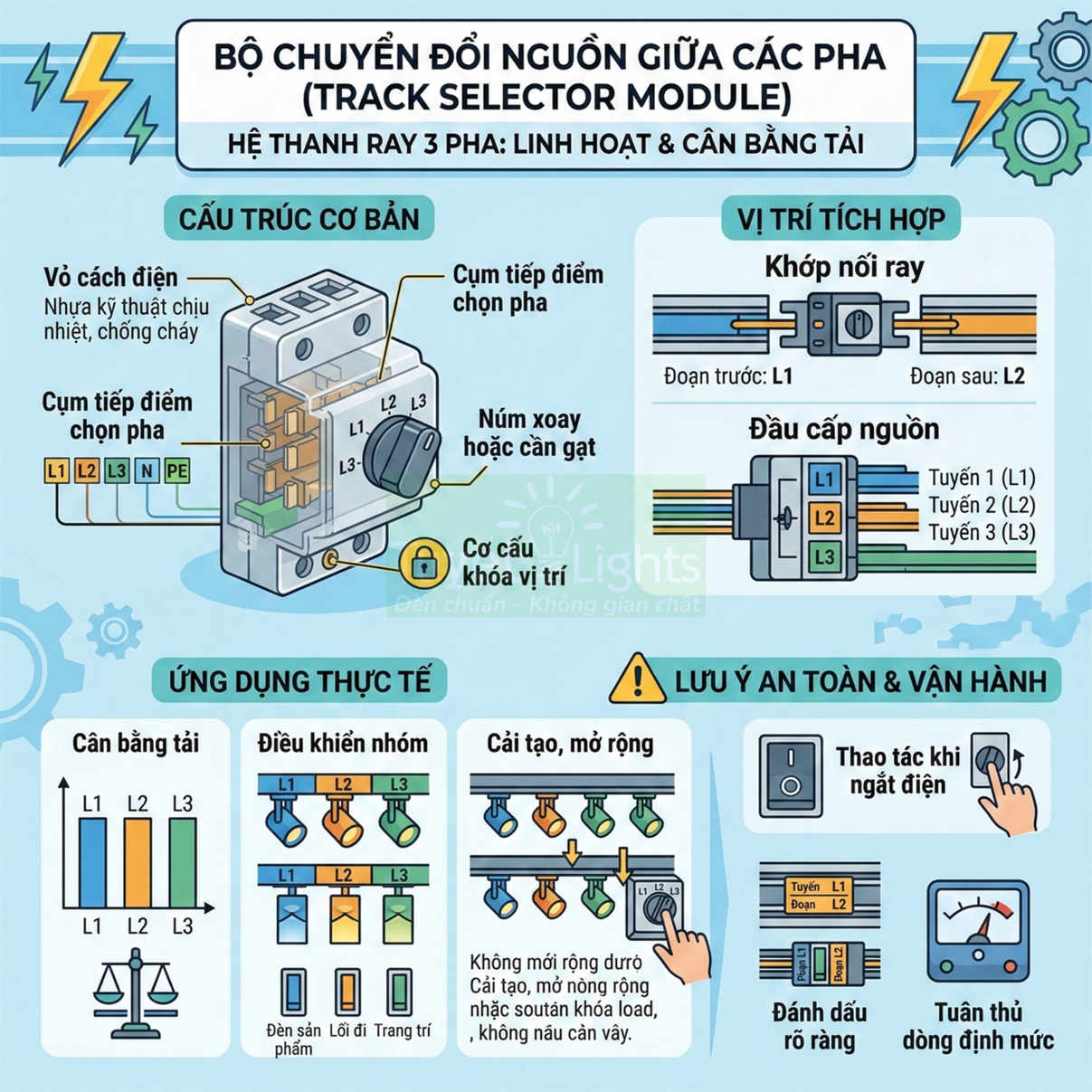 Bộ chuyển đổi nguồn giữa các pha cho hệ thanh ray 3 pha, cấu tạo, vị trí lắp và ứng dụng thực tế