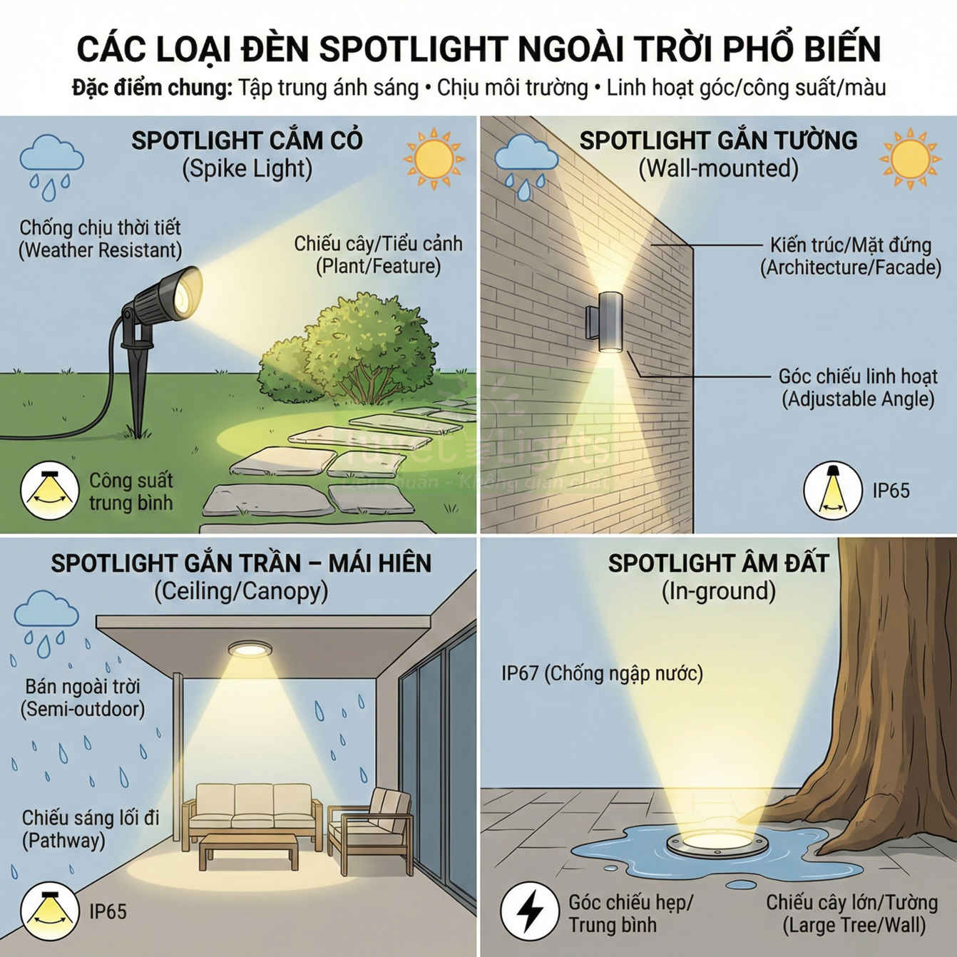 Các loại đèn spotlight ngoài trời được sử dụng nhiều hiện nay