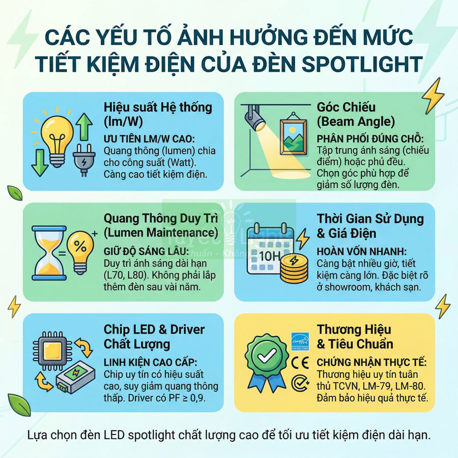 Các yếu tố quan trọng khi chọn đèn LED spotlight tiết kiệm điện và bền lâu