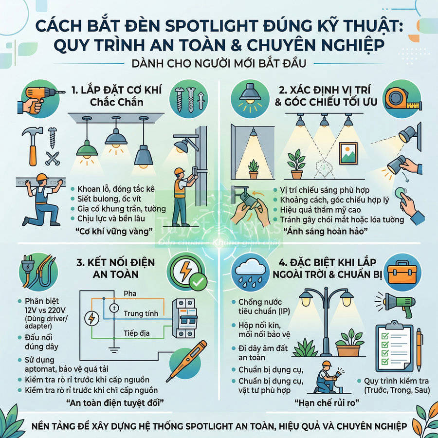 Cách bắt đèn spotlight đúng kỹ thuật cho người mới bắt đầu