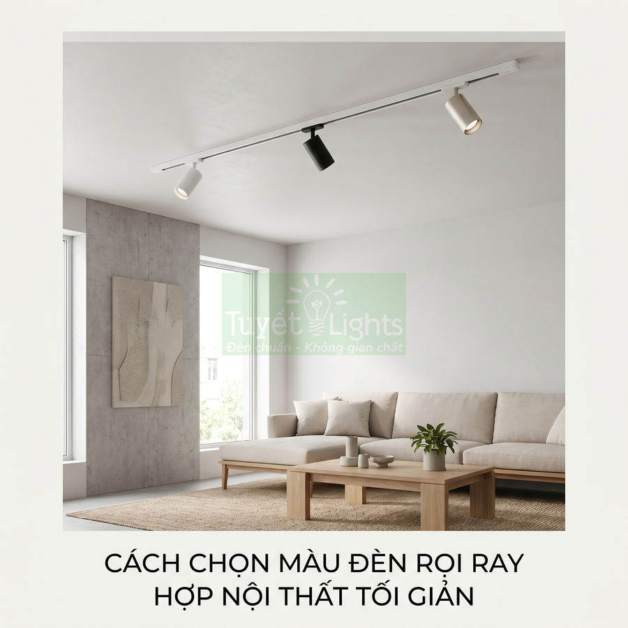 Đèn rọi ray Tuyết Lights màu trắng đen lắp trần cho phòng khách nội thất tối giản