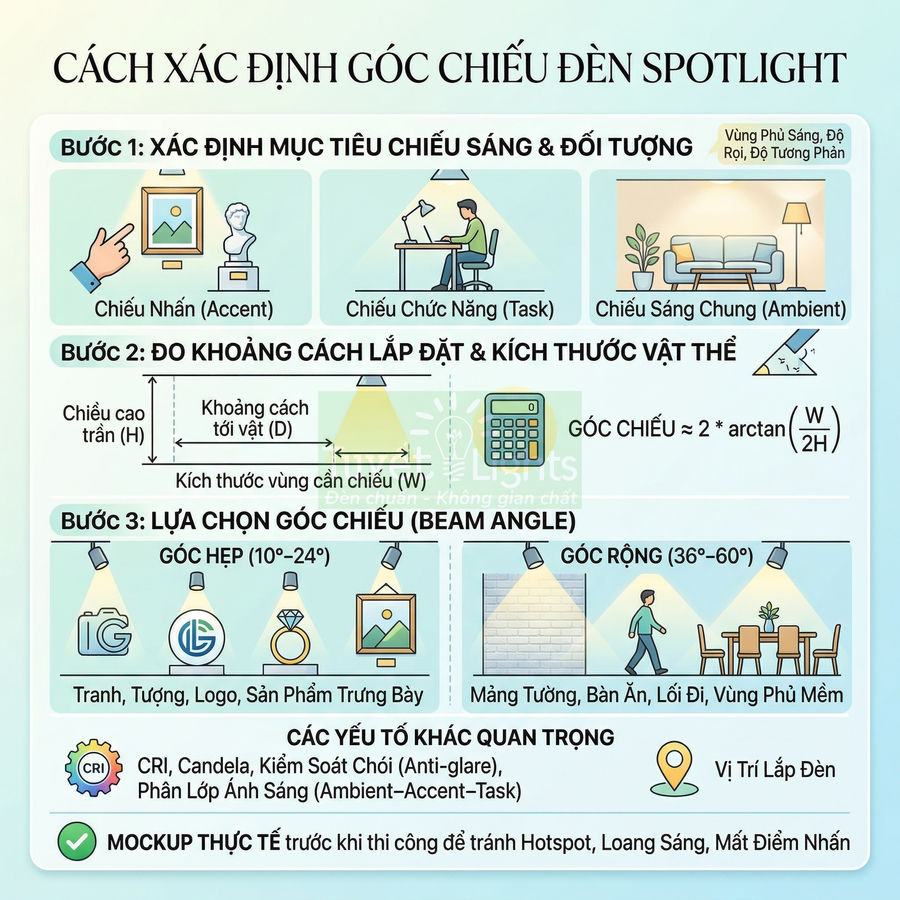 Cách xác định góc chiếu phù hợp cho đèn spotlight