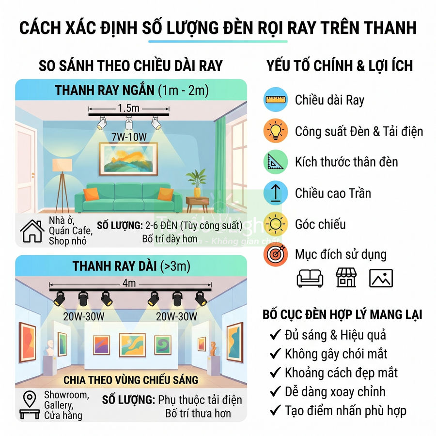 Một thanh ray lắp được bao nhiêu đèn rọi ray?