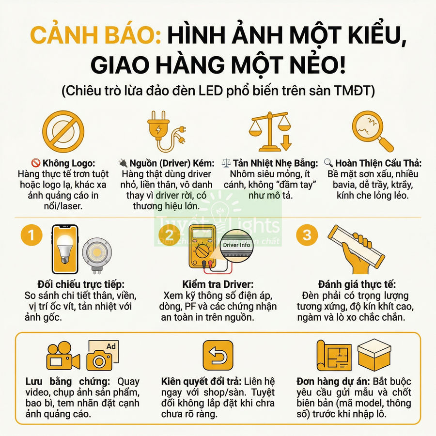 Hướng dẫn nhận biết và kiểm tra chất lượng đèn LED thật giả khi mua hàng online