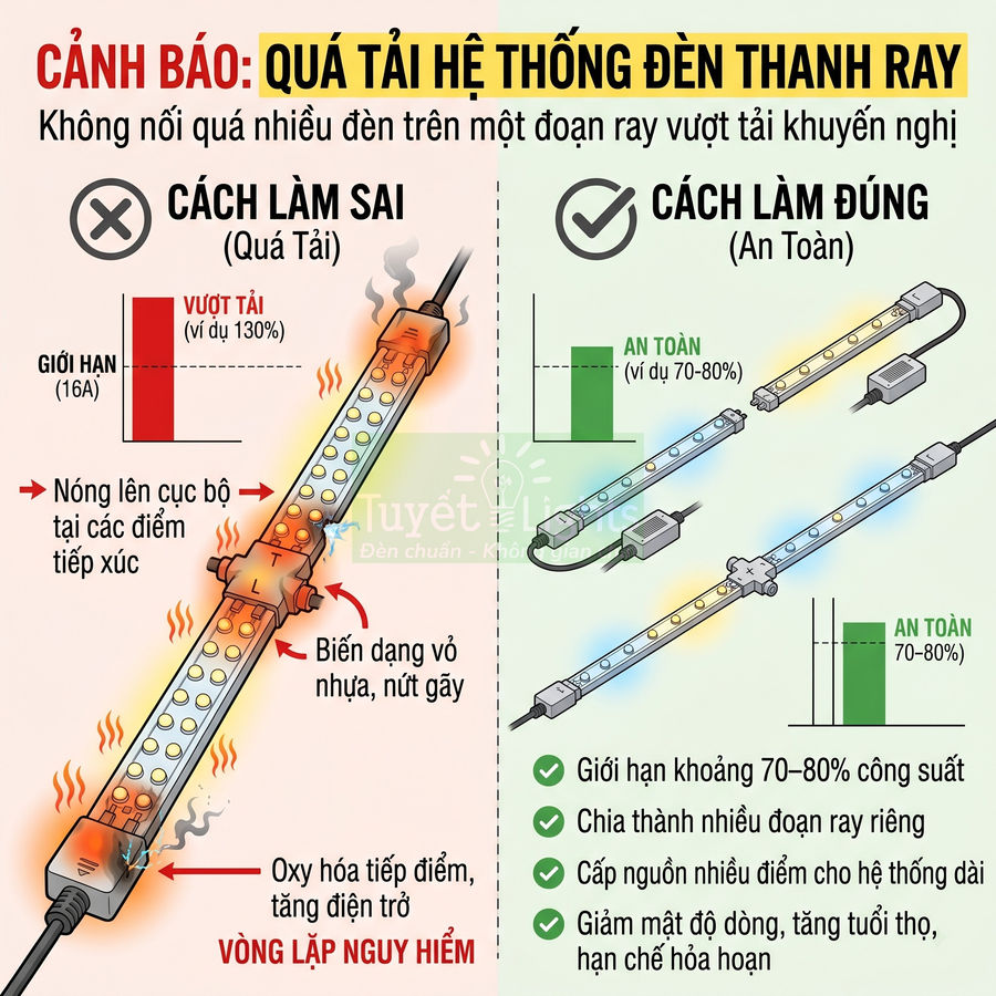 Hướng dẫn lắp đặt đèn LED thanh ray an toàn, tránh quá tải và cháy nổ hệ thống điện