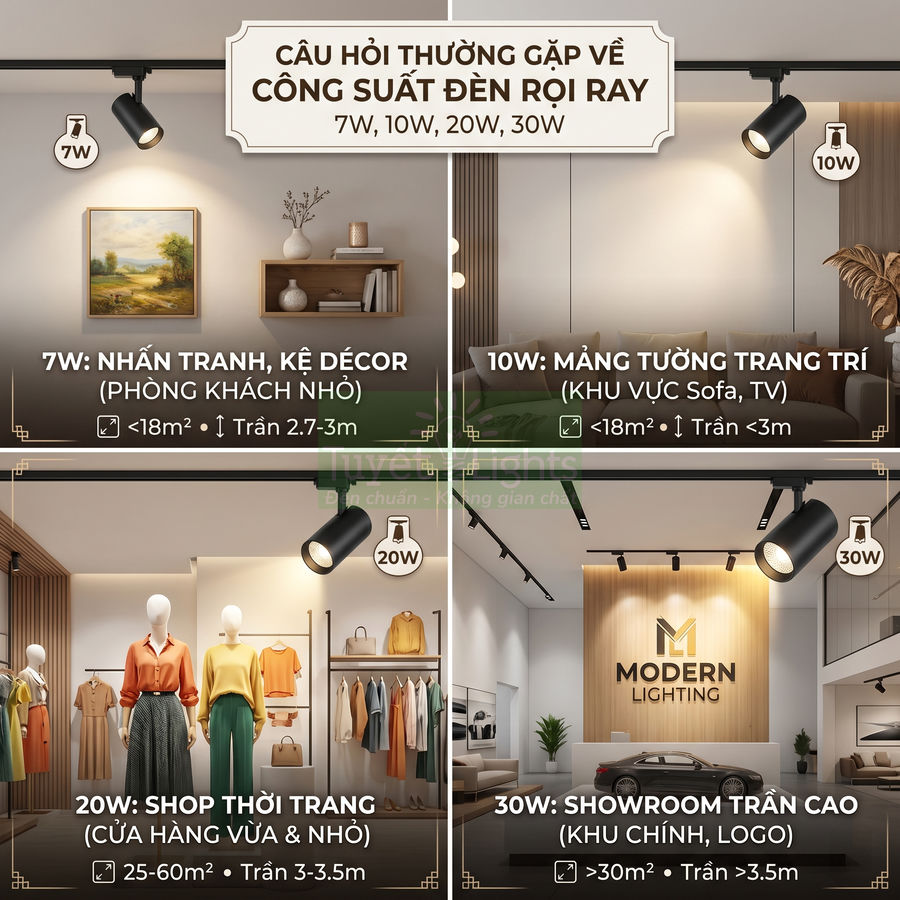 Đèn rọi ray Livet Lighting công suất 7W 10W 20W 30W chiếu sáng phòng khách shop thời trang và showroom trần cao