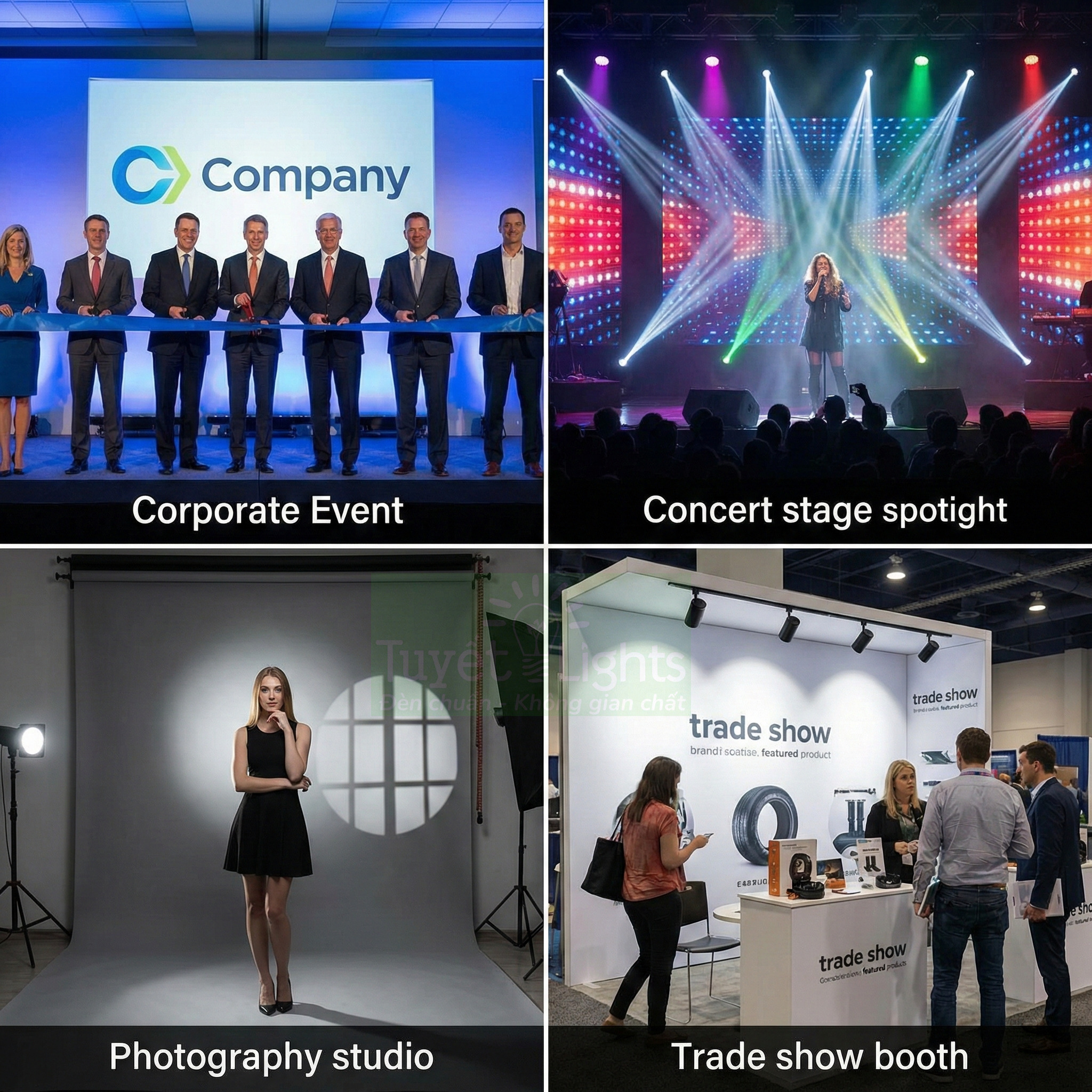 Ứng dụng đèn chiếu sáng chuyên nghiệp cho sự kiện doanh nghiệp, sân khấu ca nhạc, studio chụp ảnh và gian hàng triển lãm