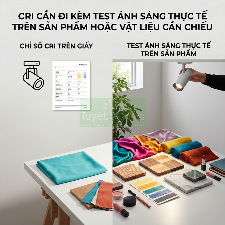 Đèn rọi LED chiếu sáng mẫu vải và vật liệu trên bàn để kiểm tra độ hoàn màu CRI thực tế