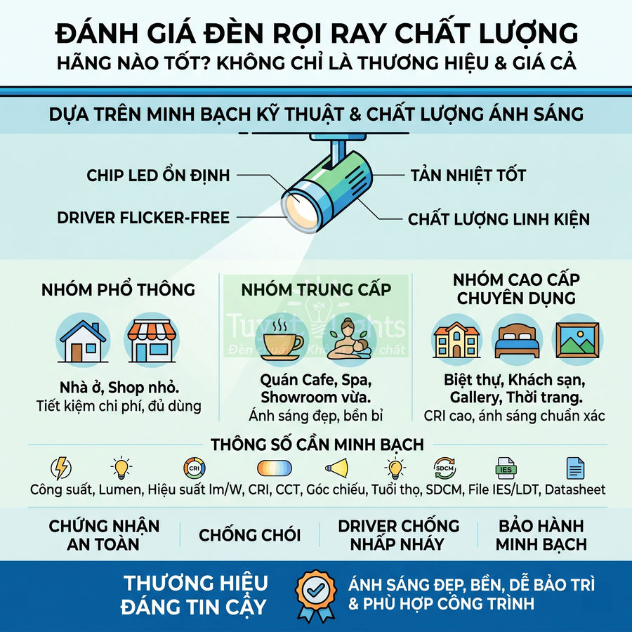 Đèn rọi ray hãng nào tốt? Tiêu chí chọn thương hiệu uy tín