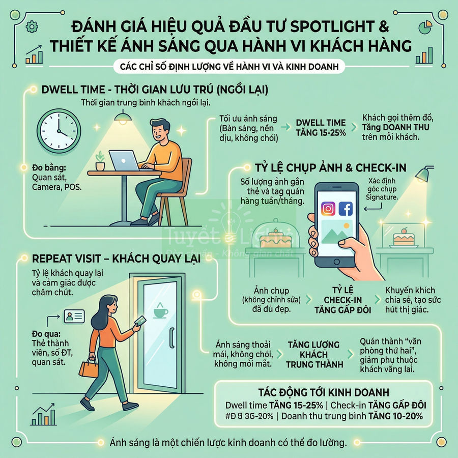 Infographic đánh giá hiệu quả đầu tư spotlight và thiết kế ánh sáng qua hành vi khách hàng trong kinh doanh