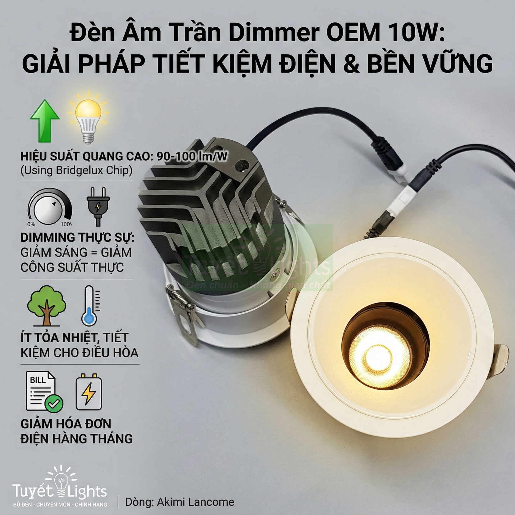 Đèn âm trần dimmer OEM 10W Tuyết Lights ánh sáng vàng tiết kiệm điện và tản nhiệt tốt