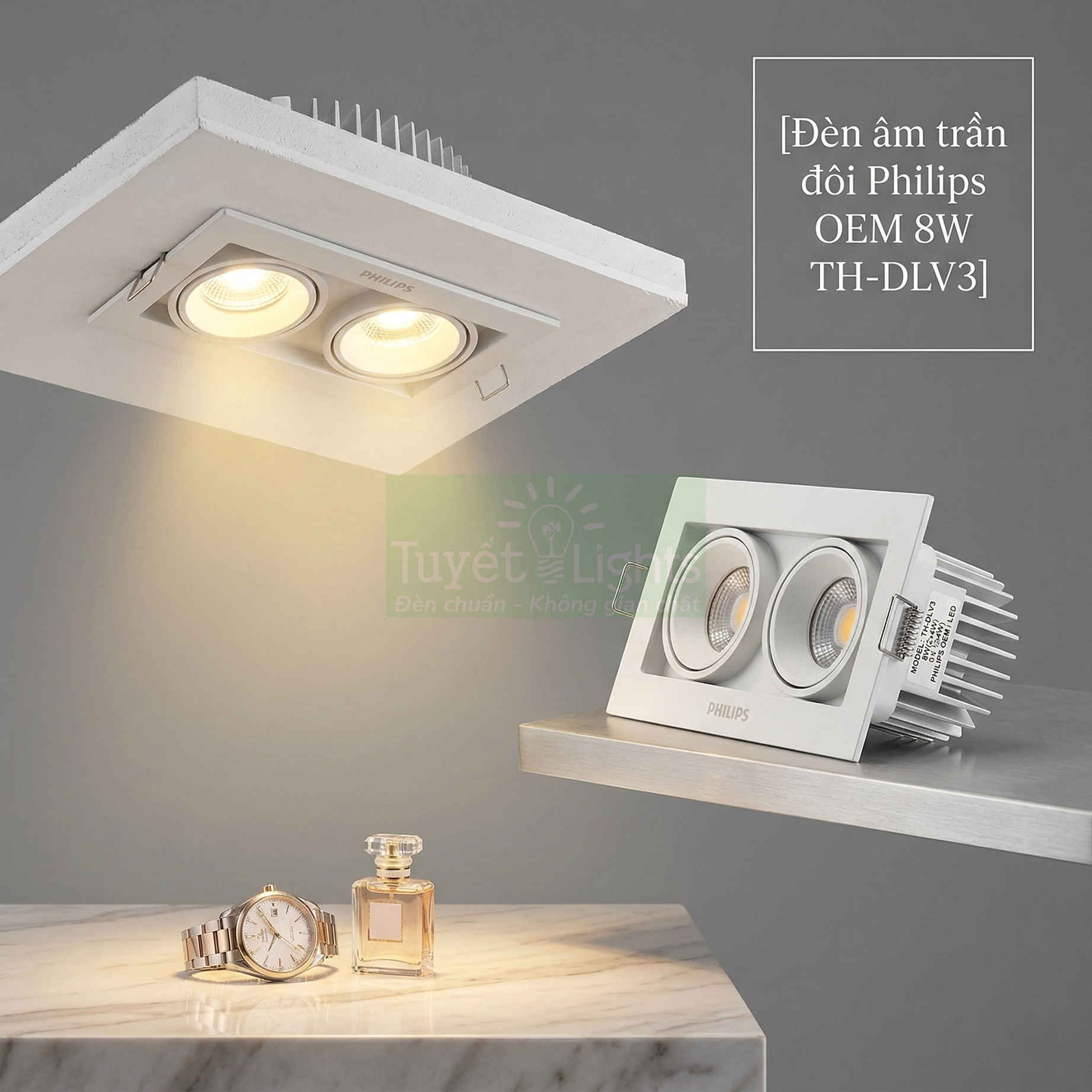 Đèn âm trần đôi Philips OEM 8W TH DLV3 chiếu sáng trưng bày đồng hồ và nước hoa