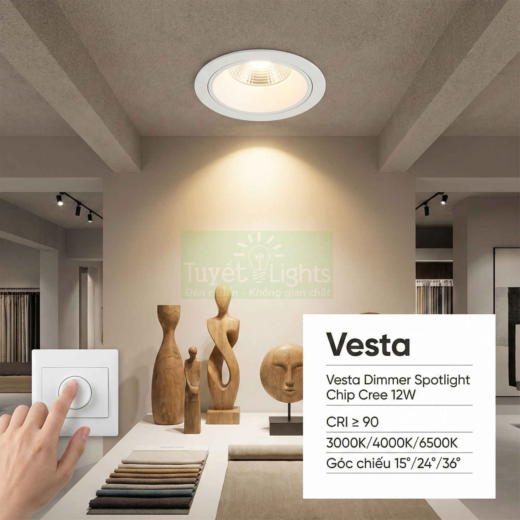 Đèn downlight âm trần Vesta Dimmer Spotlight chip Cree 12W chiếu sáng phòng trưng bày nội thất